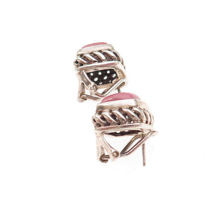 Michelle Albala 925 Sterling Silver Vintage Real Rhodonite Omega Back Earrings