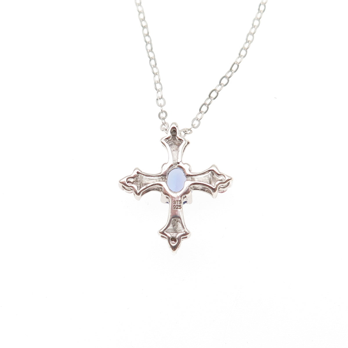 Chuck Clemency 925 Sterling Real Tanzanite & Amethyst Cross Chain Necklace 20"