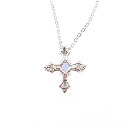 Chuck Clemency 925 Sterling Real Tanzanite & Amethyst Cross Chain Necklace 20"