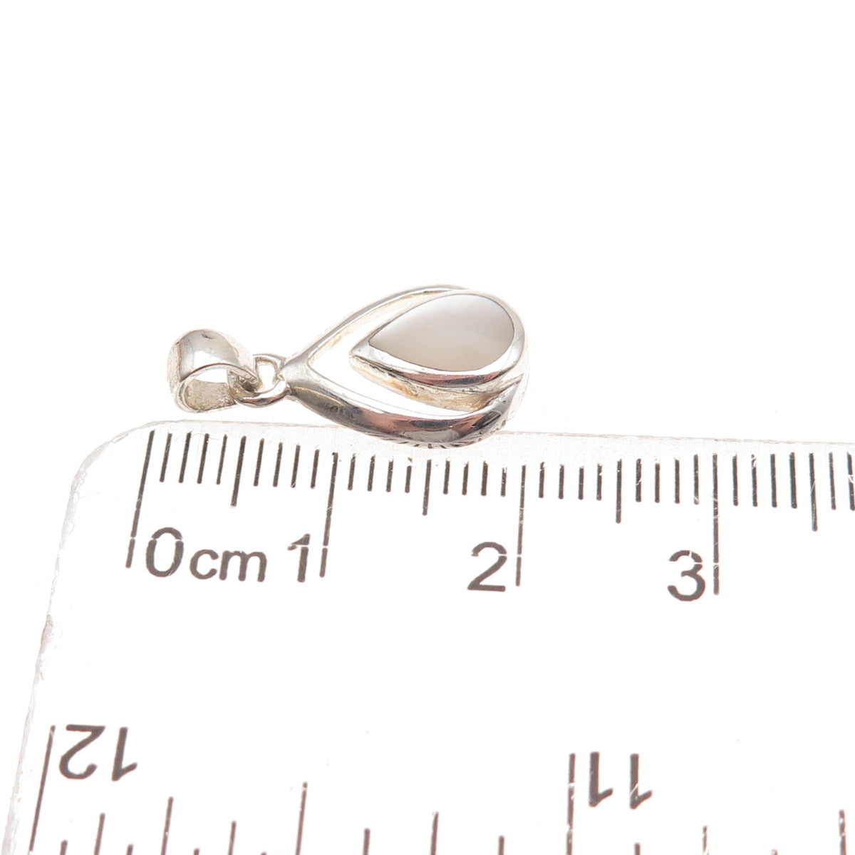 925 Sterling Silver Vintage Real MOP Teardrop Oxidized Charm Pendant
