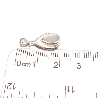 925 Sterling Silver Vintage Real MOP Teardrop Oxidized Charm Pendant