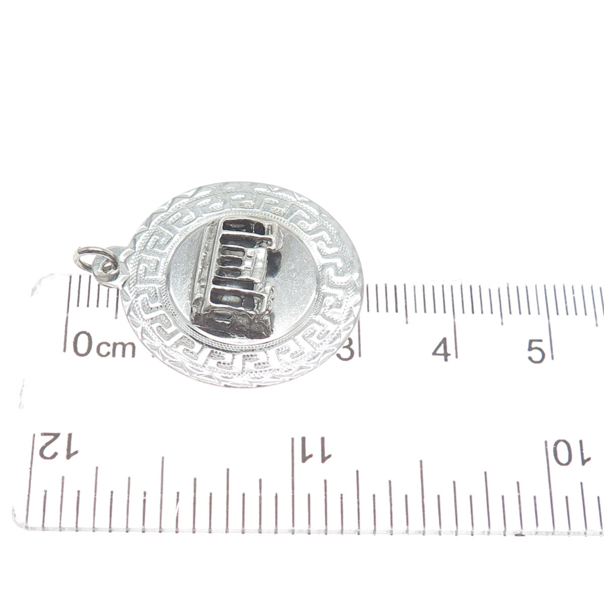 SASCO 925 Sterling Silver Vintage Cable Car Greek Key Round Tag Pendant
