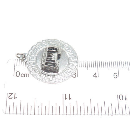 SASCO 925 Sterling Silver Vintage Cable Car Greek Key Round Tag Pendant