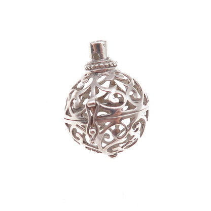 925 Sterling Silver Vintage Floral Scroll Cage Open Charm Pendant