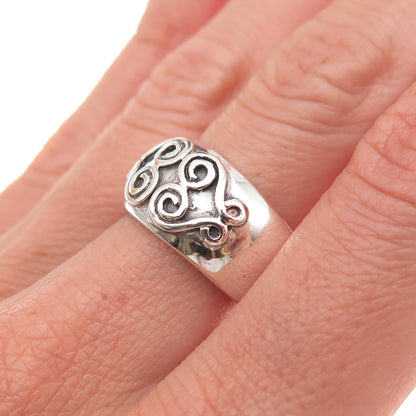 925 Sterling Silver Vintage Heart Scroll Oxidized Ring Size 7