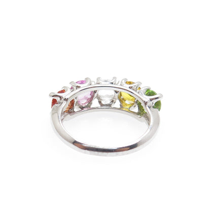925 Sterling Silver Real Round-Cut Multi-Color Topaz Ring Size 6.25