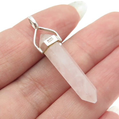 925 Sterling Silver Vintage Real Rose Quartz Amulet Pendant