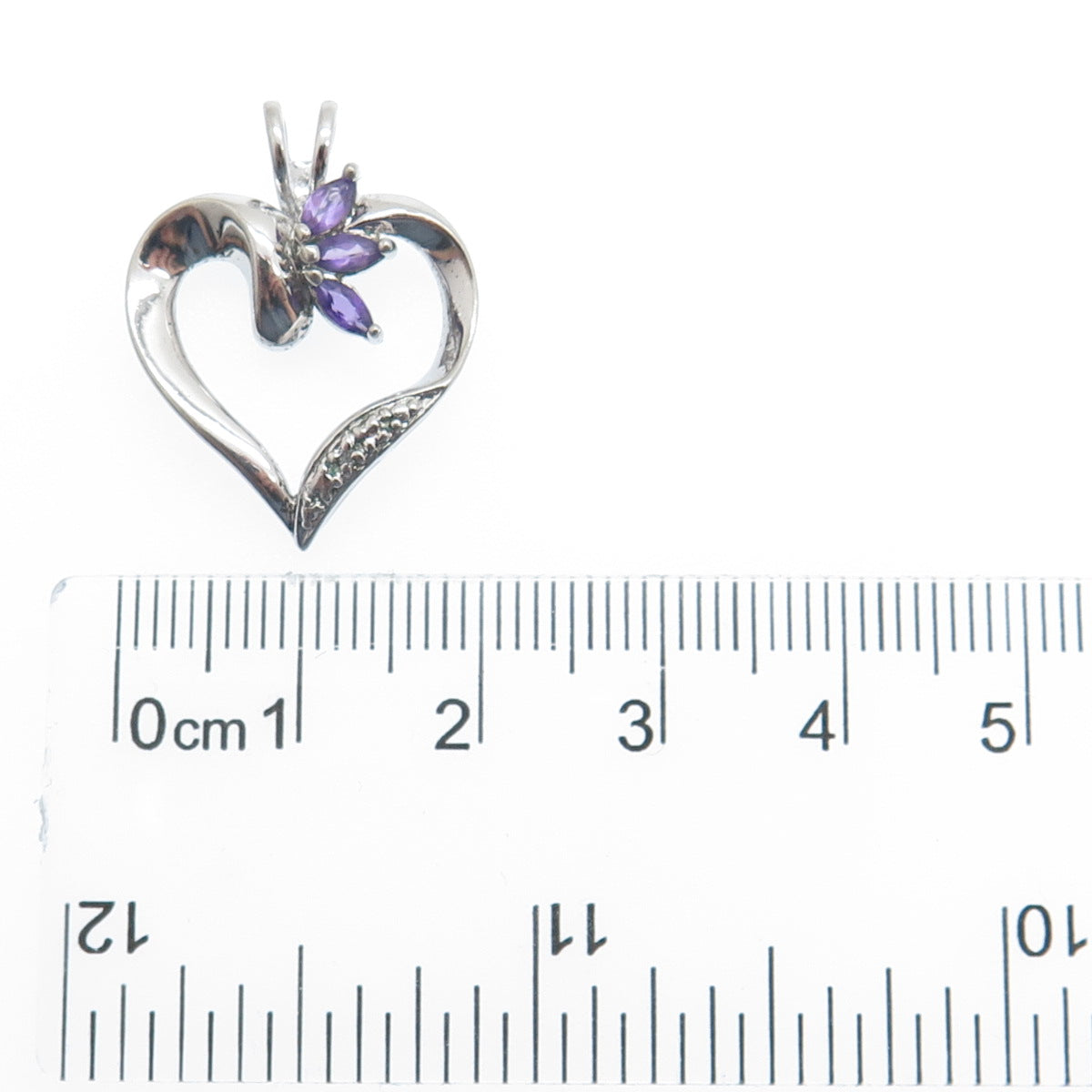 ROSS SIMONS 925 Sterling Silver Real Diamond Accent & Amethyst Heart Pendant