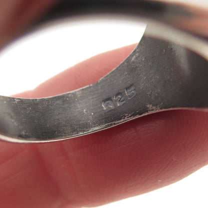 925 Sterling Silver 2-Tone Vintage Mexico Modernist Oxidized Ring Size 8.75