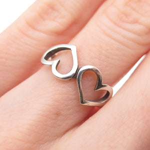 925 Sterling Silver Vintage Couple Hearts Oxidized Ring Size 6