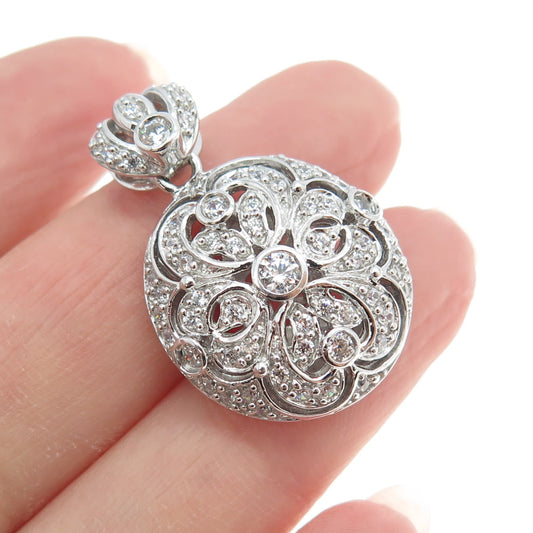 MEDA 925 Sterling Silver Round-Cut C Z Floral Pendant