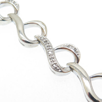SUN 925 Sterling Silver Real Round-Cut Diamond Heart Link Bracelet 7"