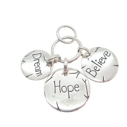 925 Sterling Silver Vintage Dream Hope Believe Charm Pendant