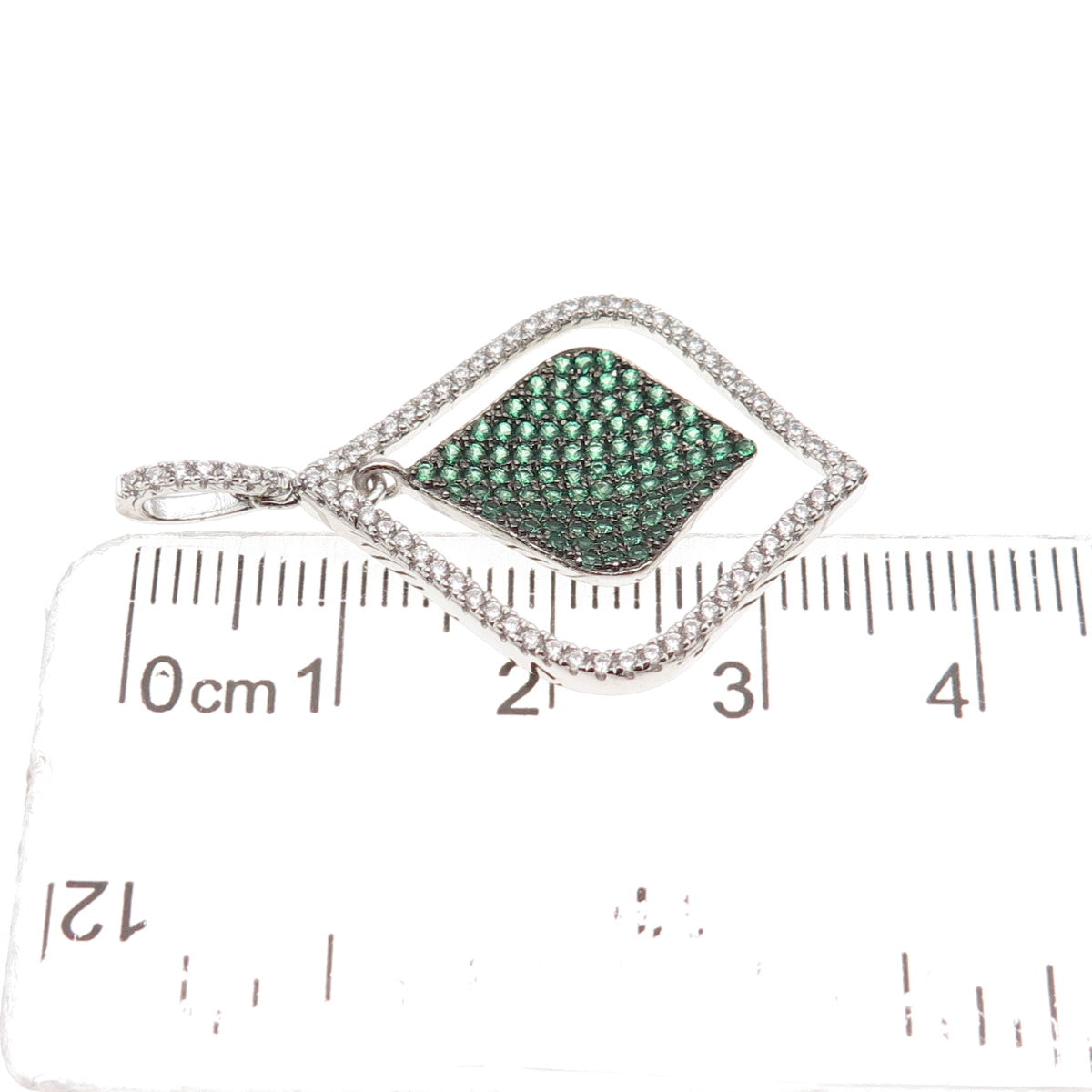 925 Sterling Silver Round-Cut Green & White C Z Petal Charm Pendant