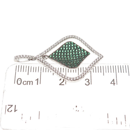925 Sterling Silver Round-Cut Green & White C Z Petal Charm Pendant