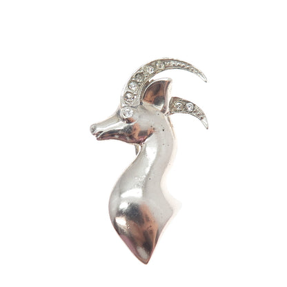 925 Sterling Silver Antique Art Deco Rhinestone Gazelle Oxidized Pin Brooch
