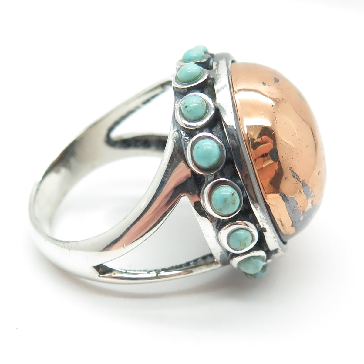 BARSE 925 Sterling Silver 2-Tone Vintage Real Turquoise Dome Ring Size 9.75