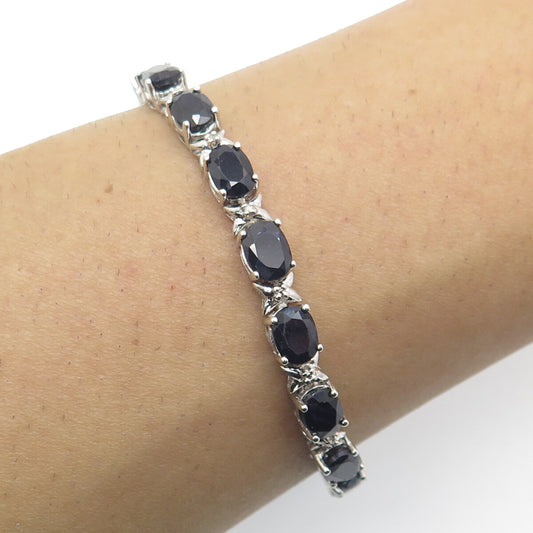 HN HENG NGAI 925 Sterling Silver Real Oval-Cut Sapphire "X" Link Bracelet 7.25"
