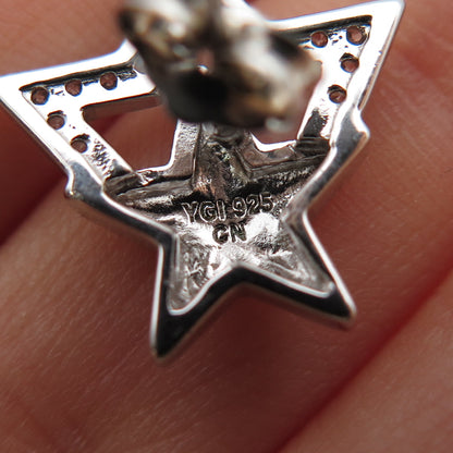 925 Sterling Silver Round-Cut C Z Star Stud Earrings