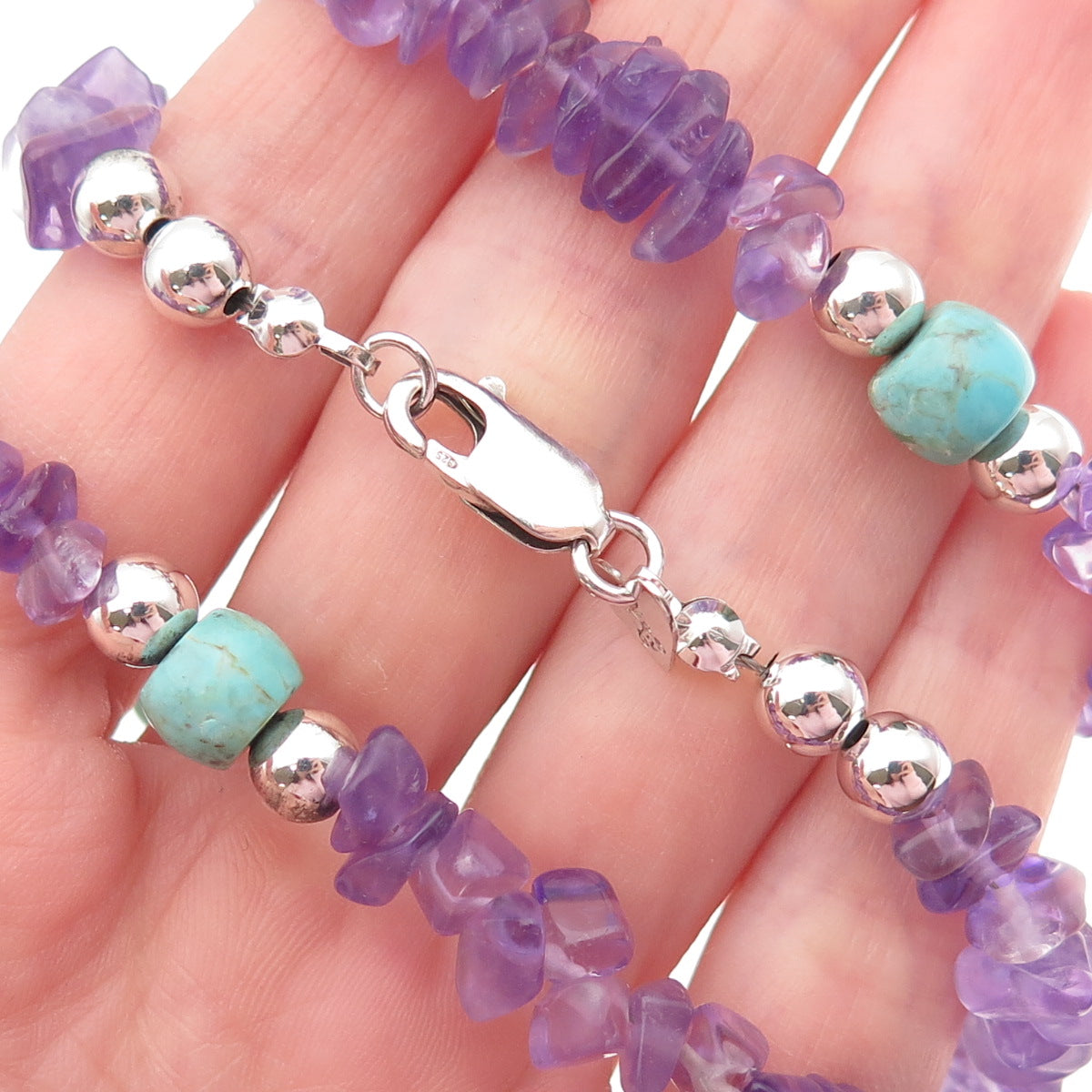 Jay King Desert Rose 925 Sterling Vintage Real Amethyst & Turquoise Necklace 22"