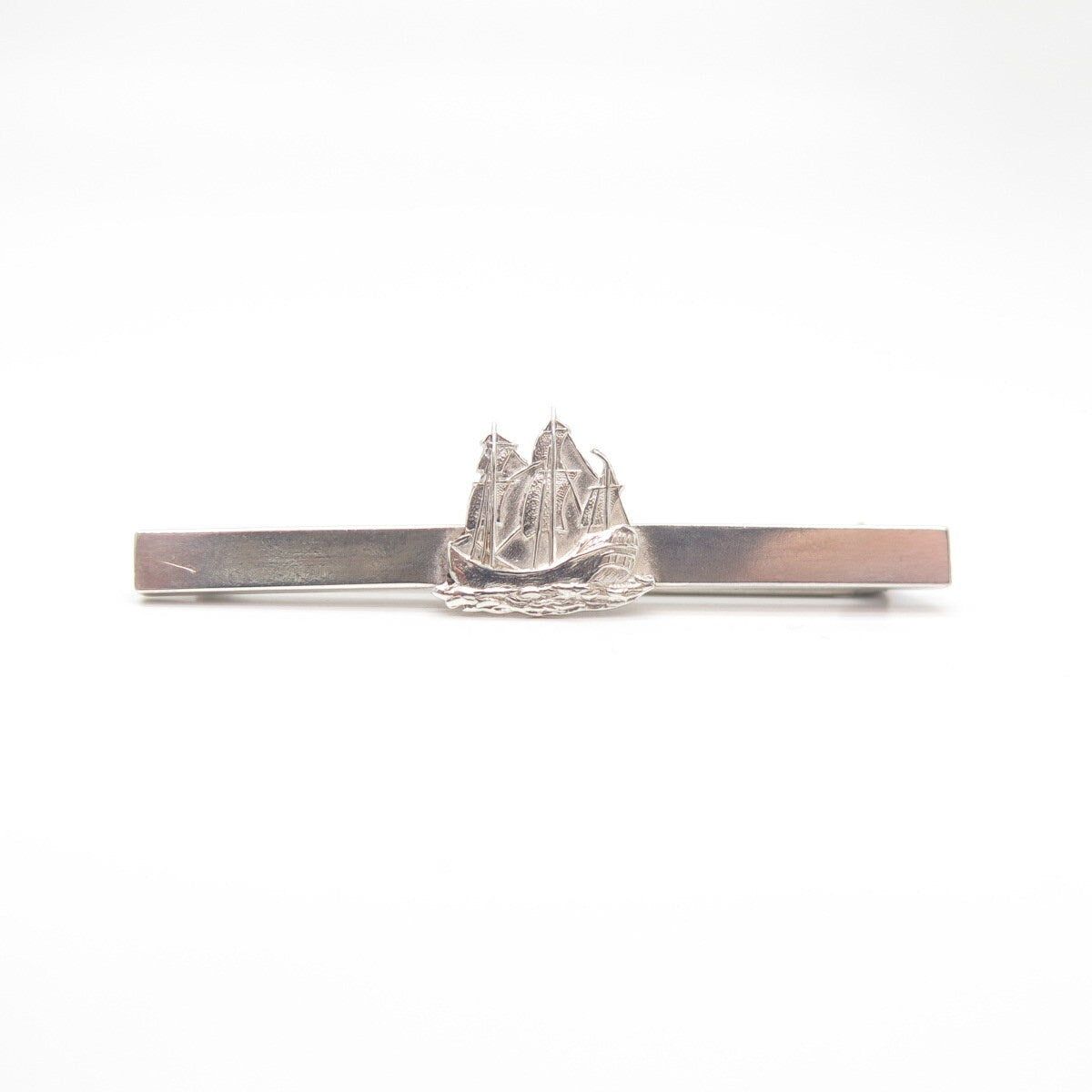 925 Sterling Silver Vintage Ship / Sailboat Bar Pin Brooch