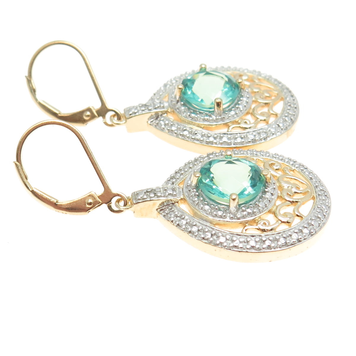 ROSS SIMONS 925 Sterling Silver Gold Plated Real Diamond Accent Apatite Earrings