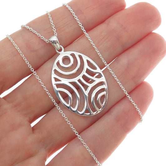 925 Sterling Silver Italy Modernist Ornate Oval Cable Chain Necklace 18"