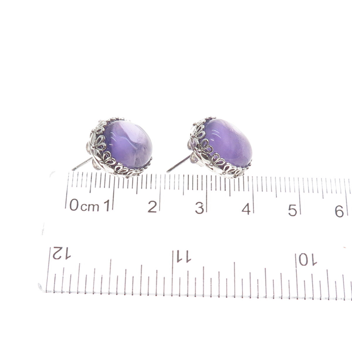 FADI 925 Sterling Silver Real Cabochon Amethyst Floral Earrings