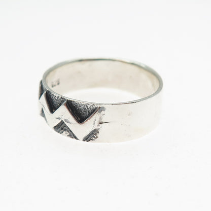 925 Sterling Silver Vintage Modernist Zig Zag Oxidized Band Ring Size 9.5