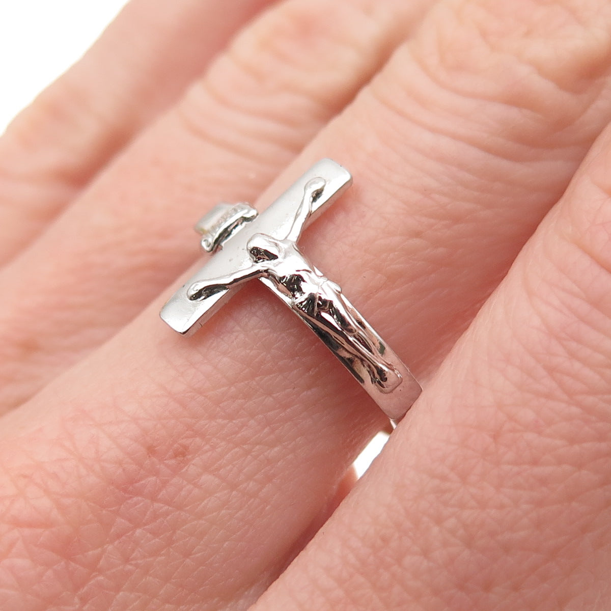Vargas 925 Sterling Silver Antique Art Deco Crucifix Cross Ring Size 7