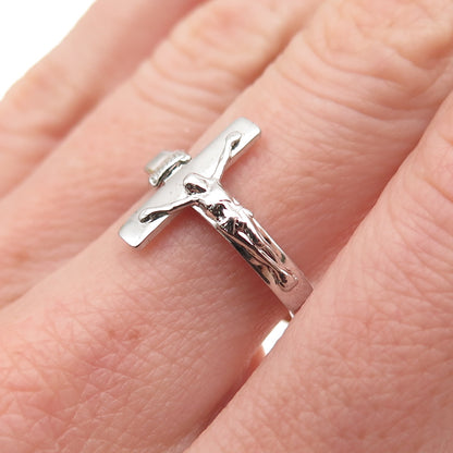 Vargas 925 Sterling Silver Antique Art Deco Crucifix Cross Ring Size 7