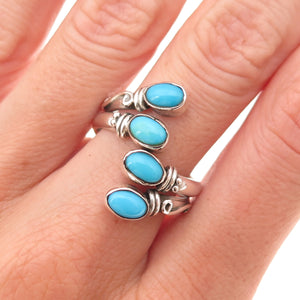 925 Sterling Silver Vintage Real Turquoise Oxidized Adjustable Ring Size 8.5