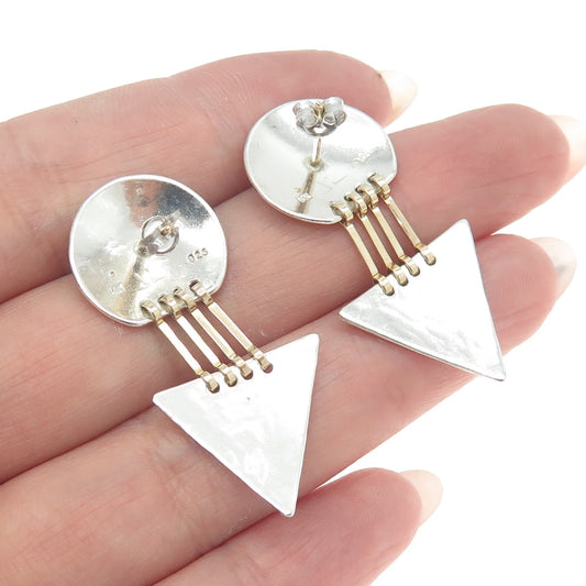 JESS + IAN 925 Sterling Silver 14K Gold Vintage Hammered Modernist Earrings