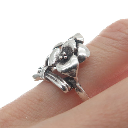 925 Sterling Silver Vintage Flower Oxidized Ring Size 8