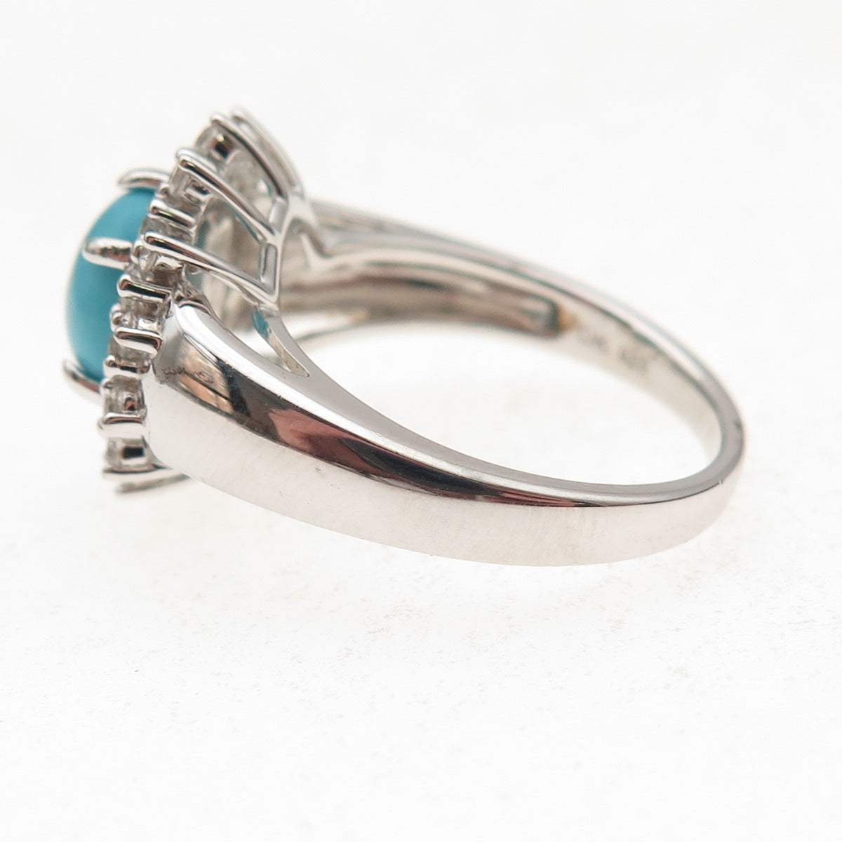 925 Sterling Silver Real Turquoise & White Topaz Floral Ring Size 8.25
