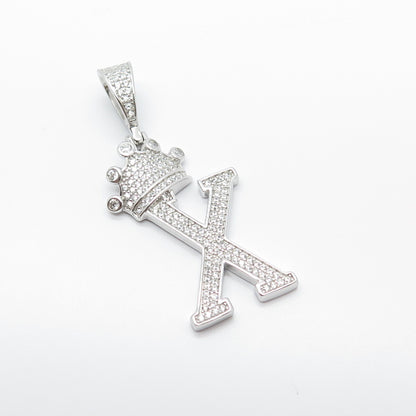 925 Sterling Silver REL C Z Letter "X" & Crown Initial Pendant