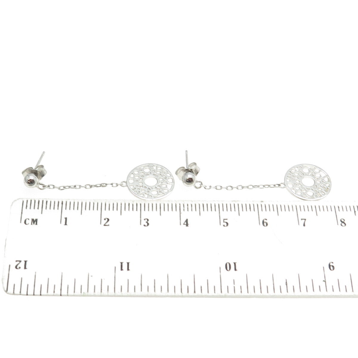 925 Sterling Silver Circle w/Chain Dangling Earrings