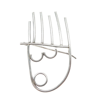 925 Sterling Silver Vintage Modernist Boy's Face Cartoon Character Pin Brooch