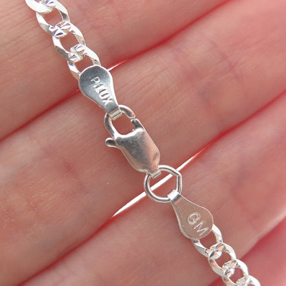 P. LUX 925 Sterling Silver Italy Diamond-Cut Flat Curb Link Bracelet 7"