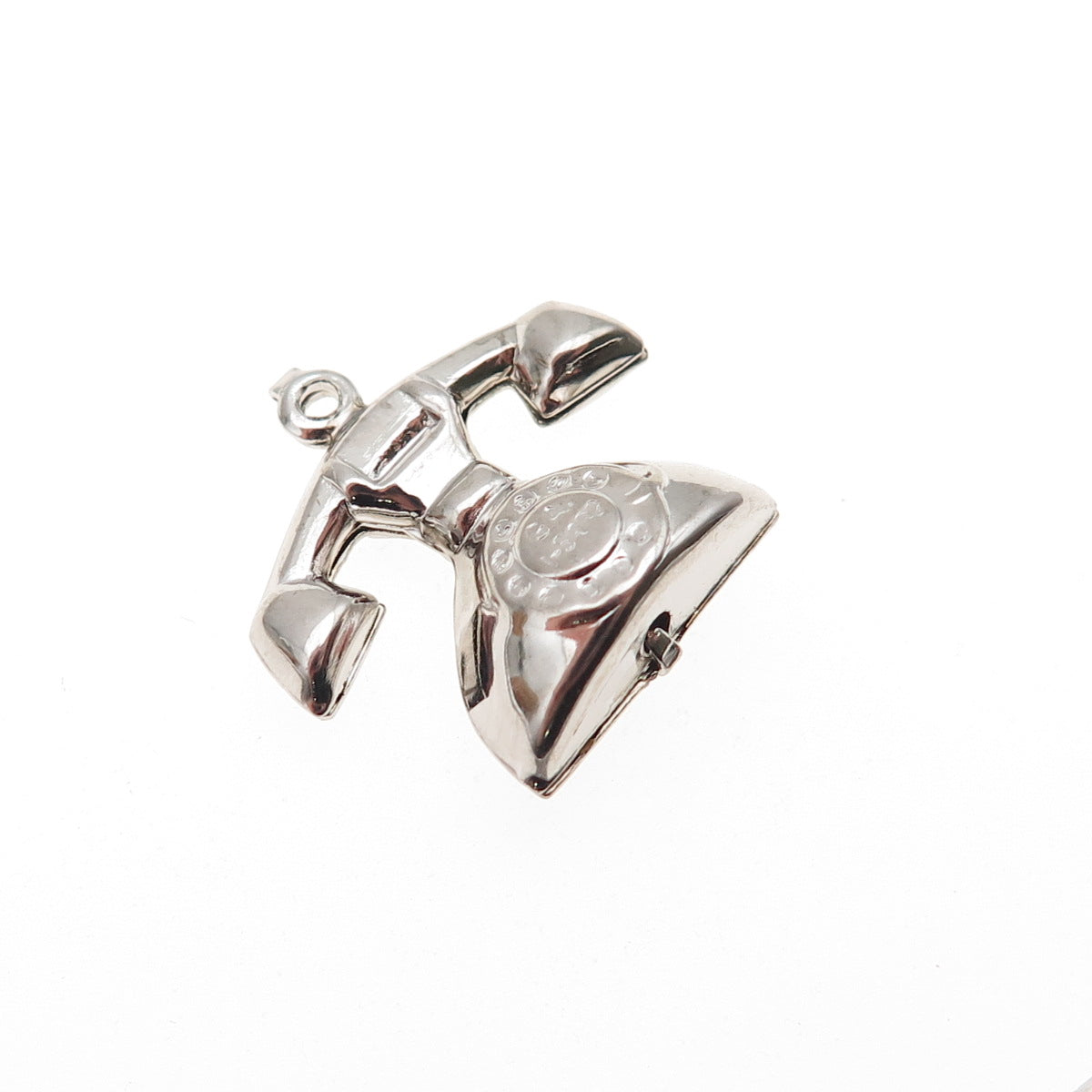 925 Sterling Silver Vintage Retro Rotary Phone 3D Hollow Mini Charm Pendant