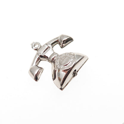 925 Sterling Silver Vintage Retro Rotary Phone 3D Hollow Mini Charm Pendant