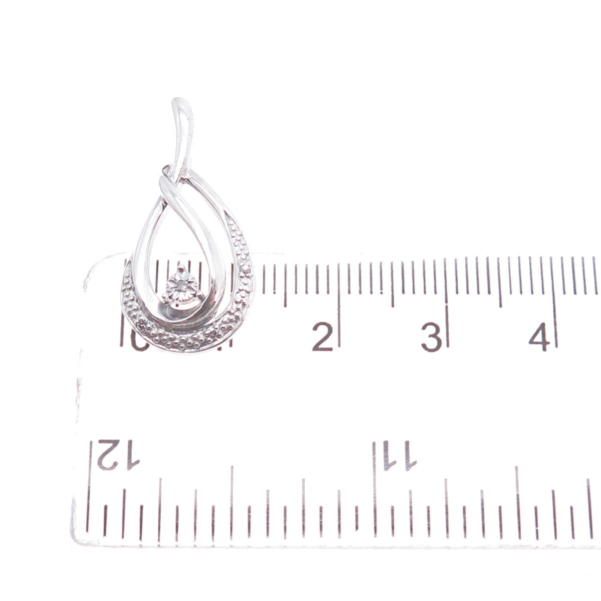 925 Sterling Silver Real Round-Cut Diamond Teardrop Charm Pendant