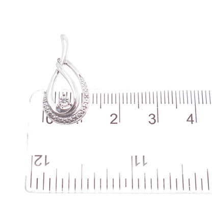 925 Sterling Silver Real Round-Cut Diamond Teardrop Charm Pendant