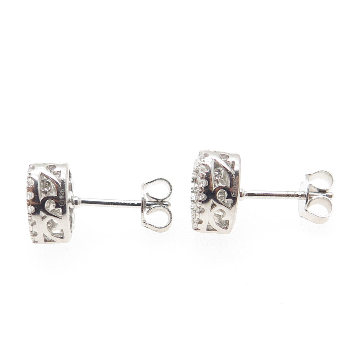 925 Sterling Silver Round-Cut C Z Heart Stud Earrings
