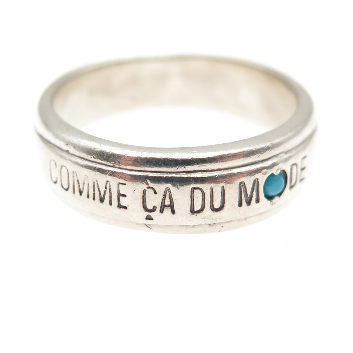 Charite 925 Sterling Vintage Real Turquoise Comme Ca Du Mode Band Ring Size 6.75
