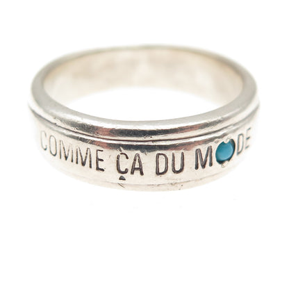 Charite 925 Sterling Vintage Real Turquoise Comme Ca Du Mode Band Ring Size 6.75