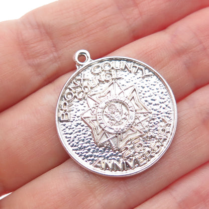 WAYNE 925 Sterling Silver Vintage Bronx County Council 25th Anniversary Pendant