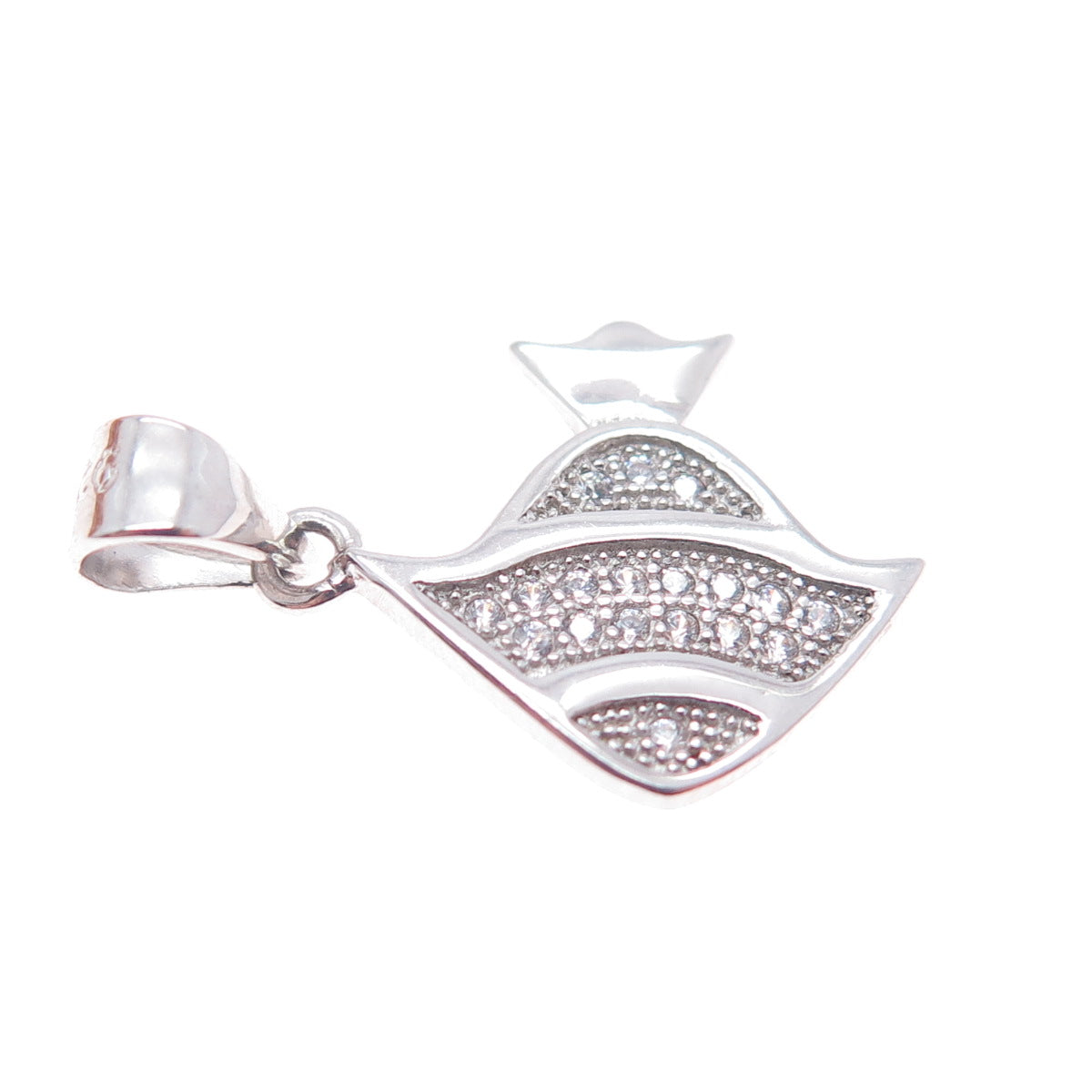 925 Sterling Silver Round-Cut C Z Angelfish Minimalist Charm Pendant