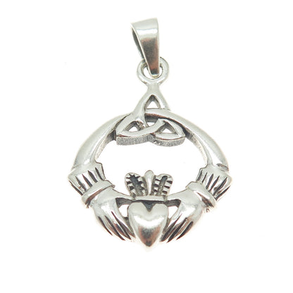 925 Sterling Silver Vintage Irish Claddagh Trinity Knot Charm Pendant