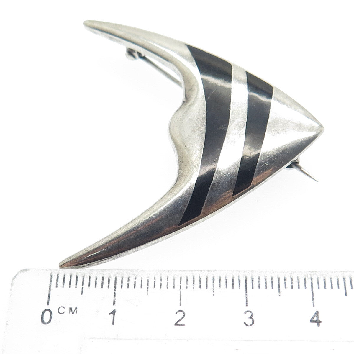 MEKA 925 Sterling Silver Vintage Denmark Real Black Onyx Angelfish Pin Brooch